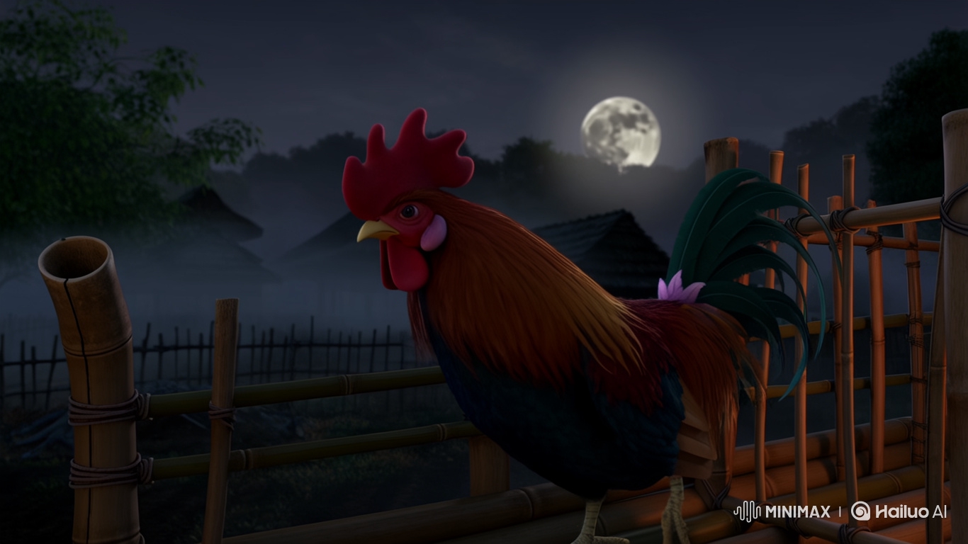 Indonesian Village Dawn: Rooster's Awakening Call