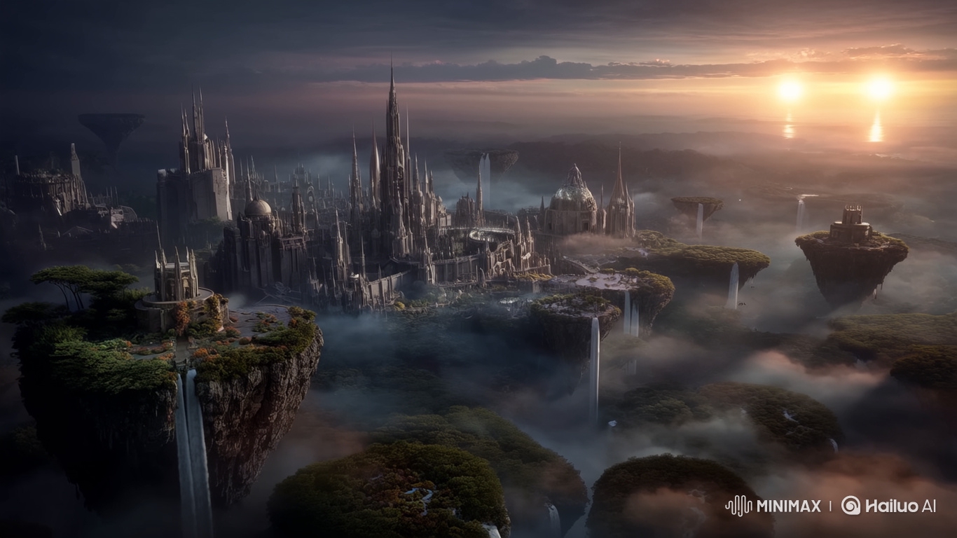 Epic Aerial Zoom into Majestic Alien Kingdom at Sunset