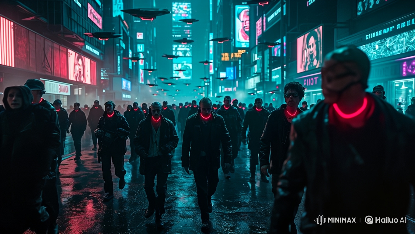 Dystopian Cyberpunk City Surveillance and Oppression