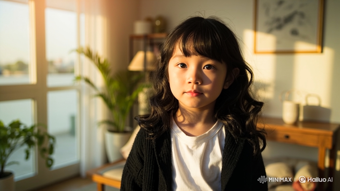 East Asian Girl in Golden Hour Home Portrait