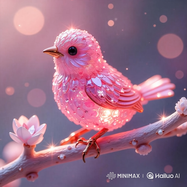 Magical Gemstone Bird on a Blossoming Branch