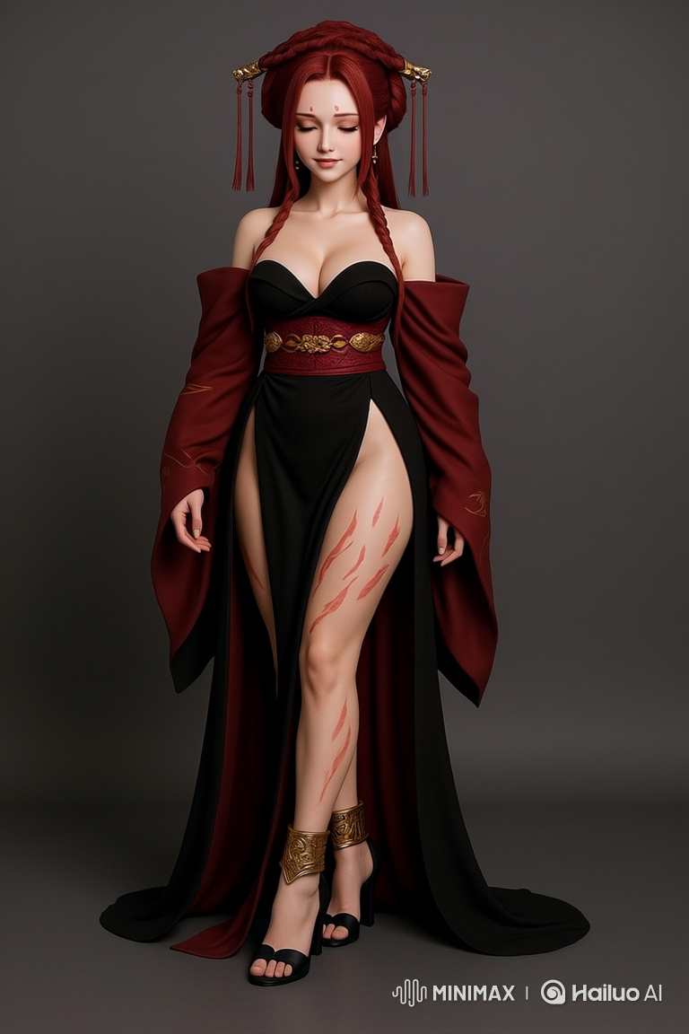 Fantasy Woman in Elegant High-Slit Gown Strides Gracefully