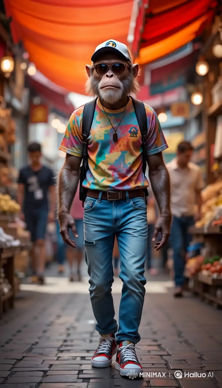 Son Monkey Honors Elderly Mother at Market Stall