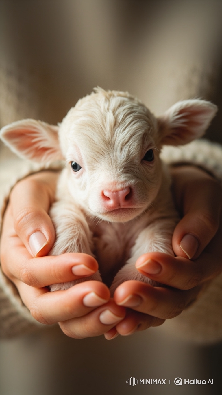 Realistic Close-Up of a Woman Cradling a Tiny Calf