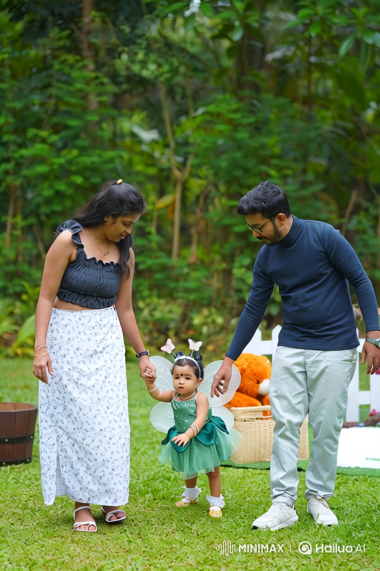 Family's Joyful Walk in a Scenic Park