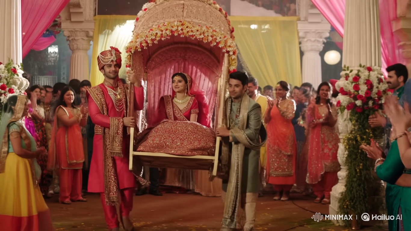 Traditional Wedding Procession: Groom Carries Bride in Doli