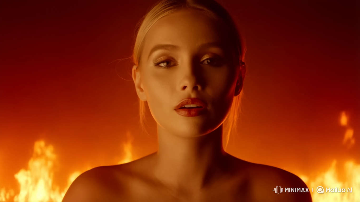 Dramatic Close-Up Portrait with Fiery Background