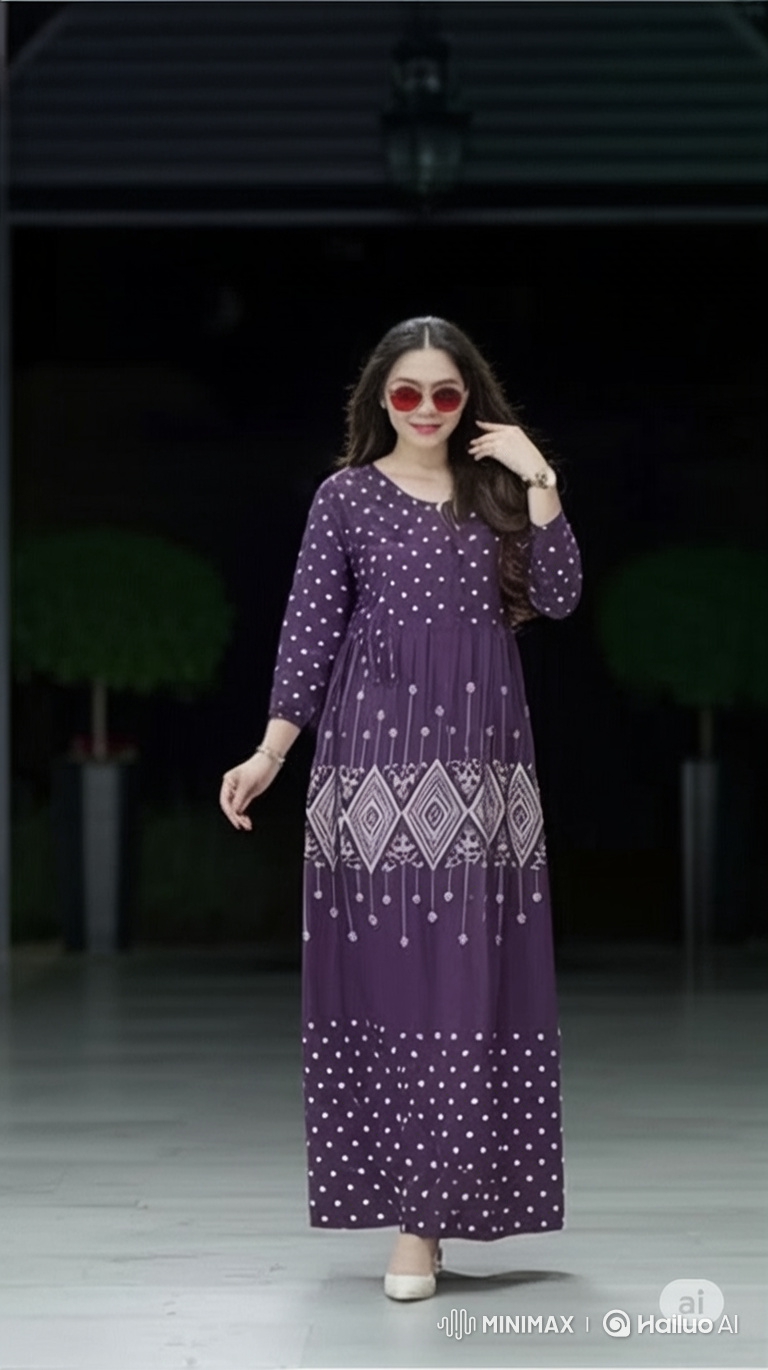 Elegant Woman Showcases Stylish Dress in Dimly Lit Hall