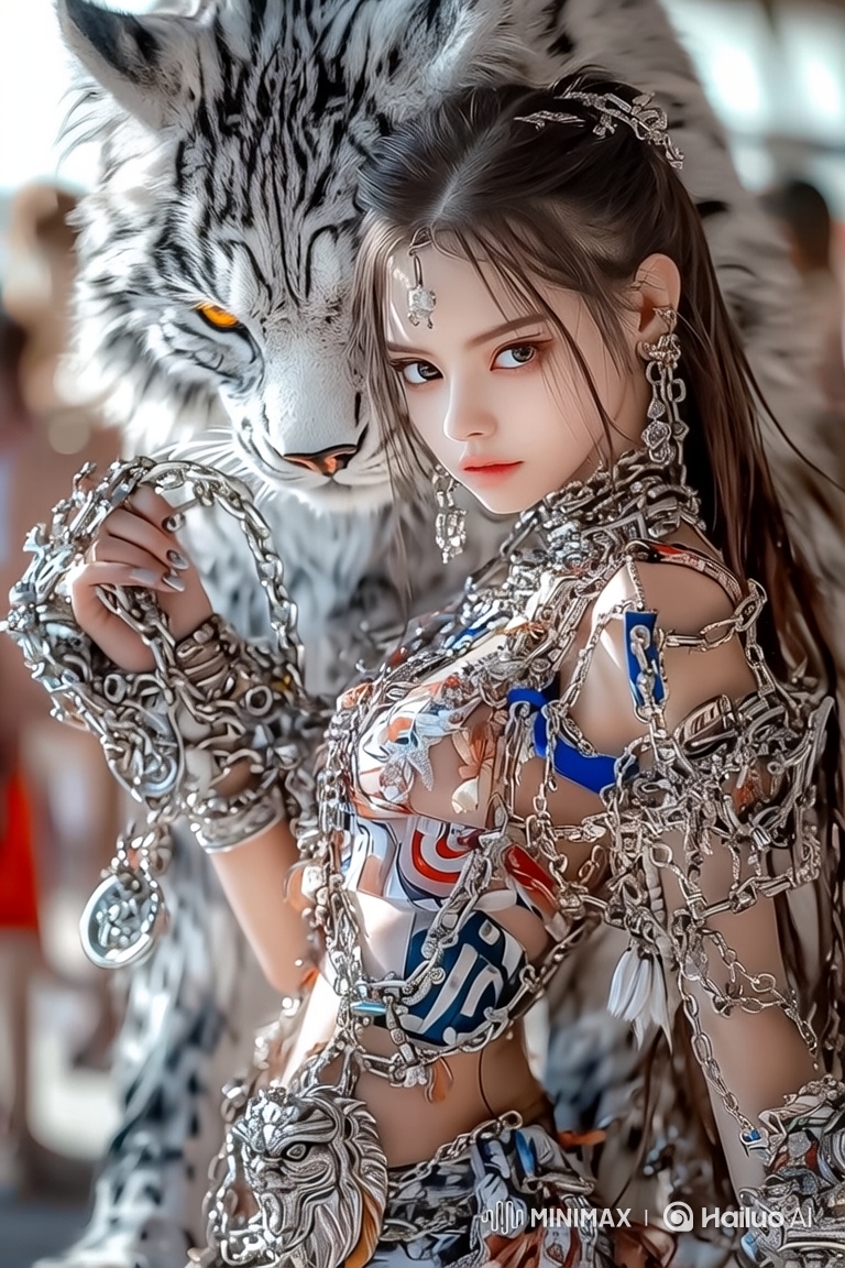 Portrait of a Woman and a White Tiger