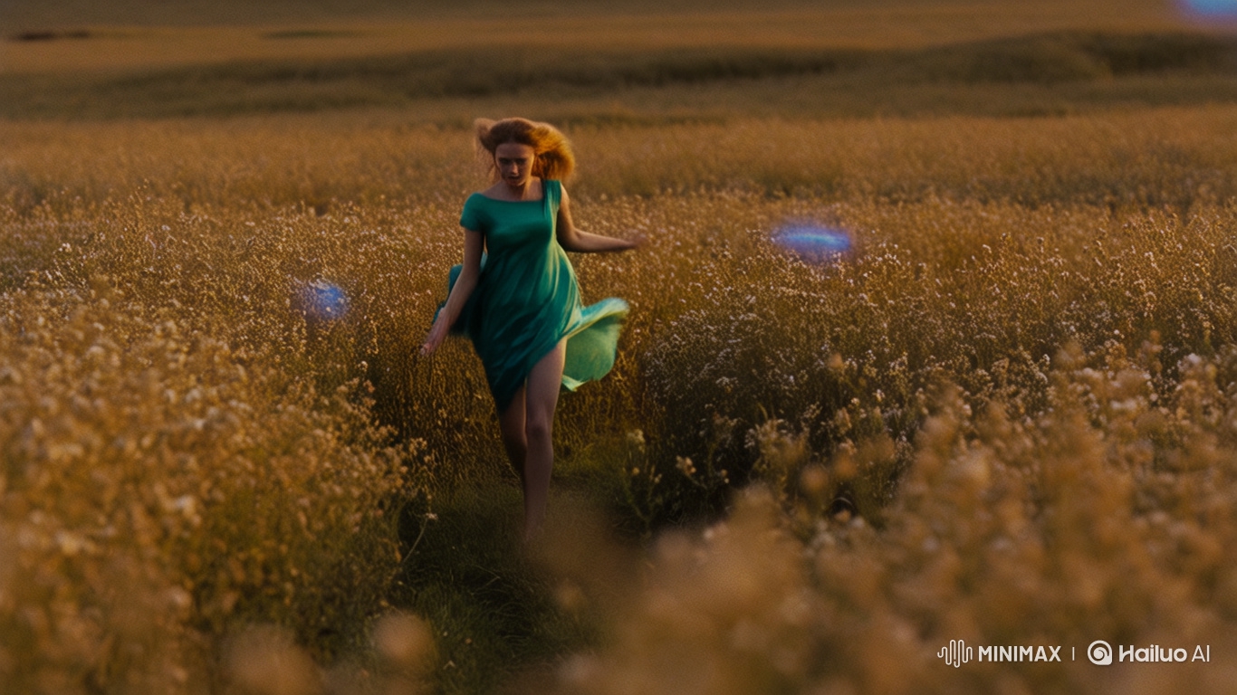 British Woman in Silk Gown Runs Through Dusk Flower Field