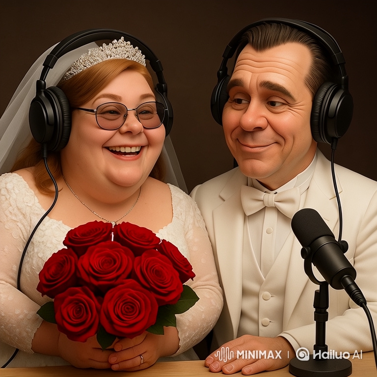 Couple in Wedding Attire Shares Intimate Moment in Studio