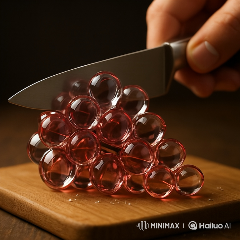 Artistic Slow-Motion Slicing of Glass Grapes