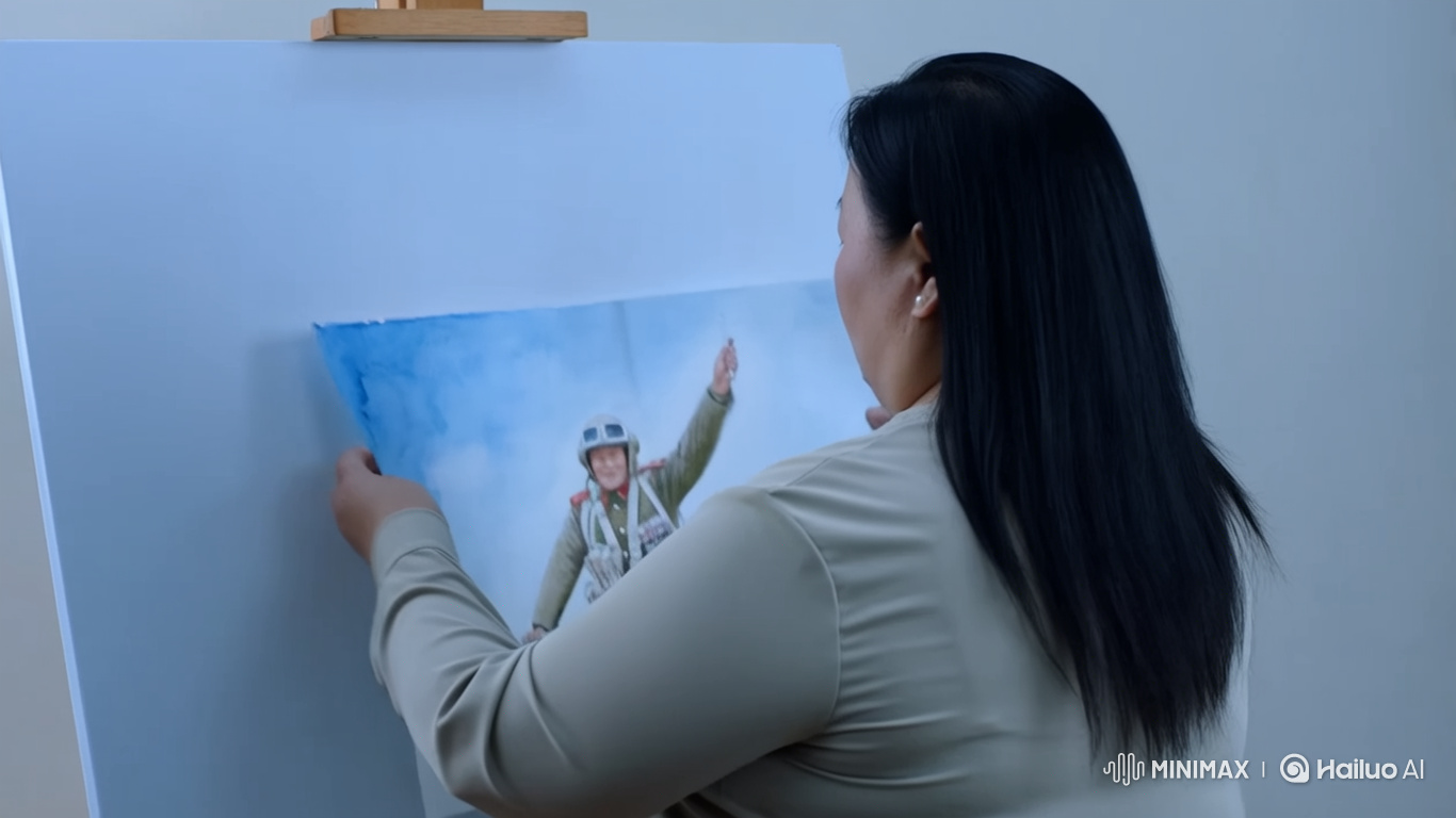North Korean Woman Pins Watercolor Portrait of Pilot