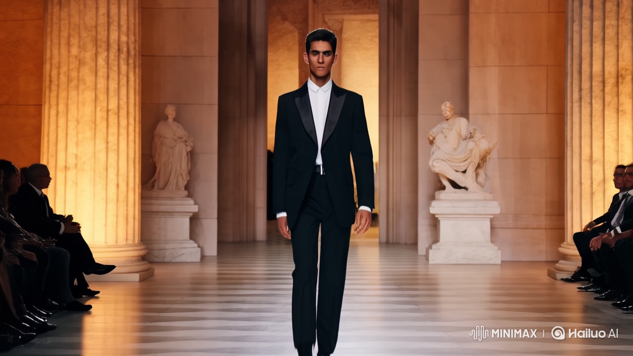 Armani Fashion Show: Young Model in Classic Ensemble