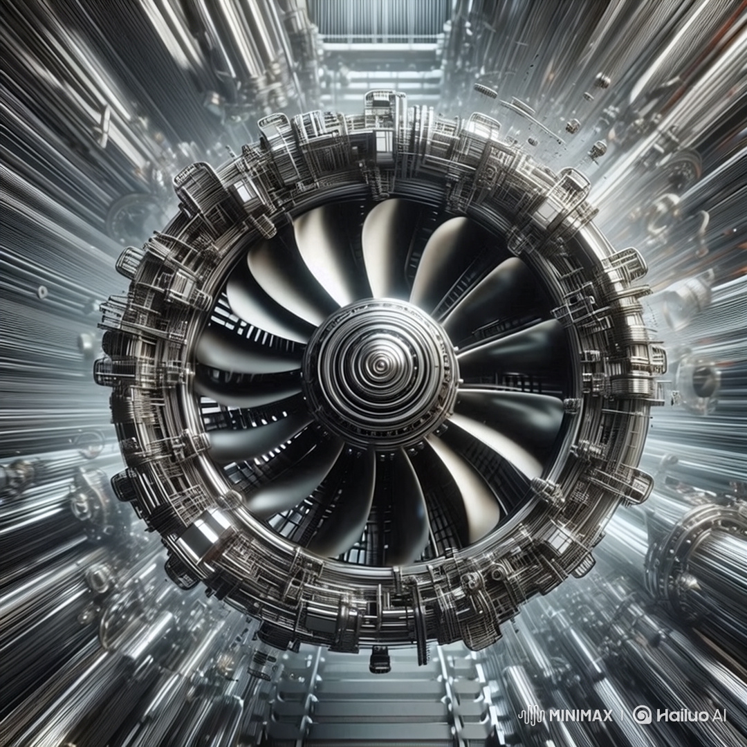 Industrial Fan Acceleration and Close-Up in Futuristic Corridor