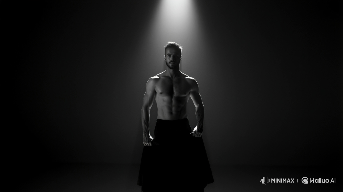 Cinematic Black-and-White Portrait Under Dramatic Spotlight