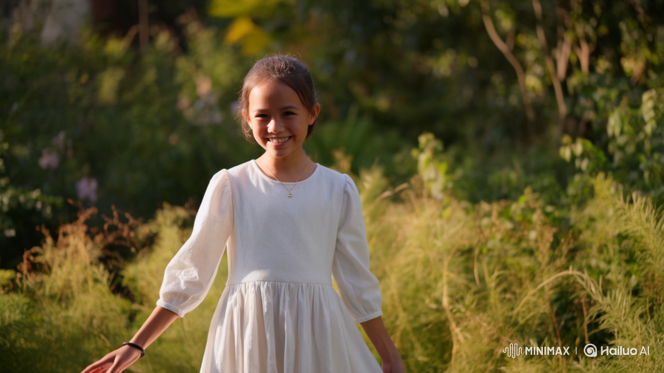 Myanmar Girl Twirls in ZIN WAI COTTON Dress in Sunny Garden