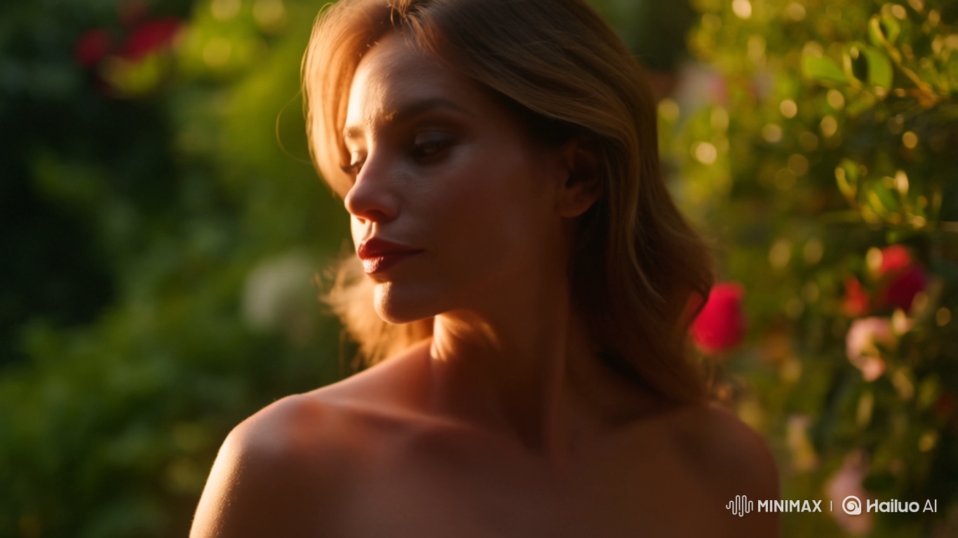 Ultra-High-Definition Slow-Motion Portrait in Lush Golden Hour Garden
