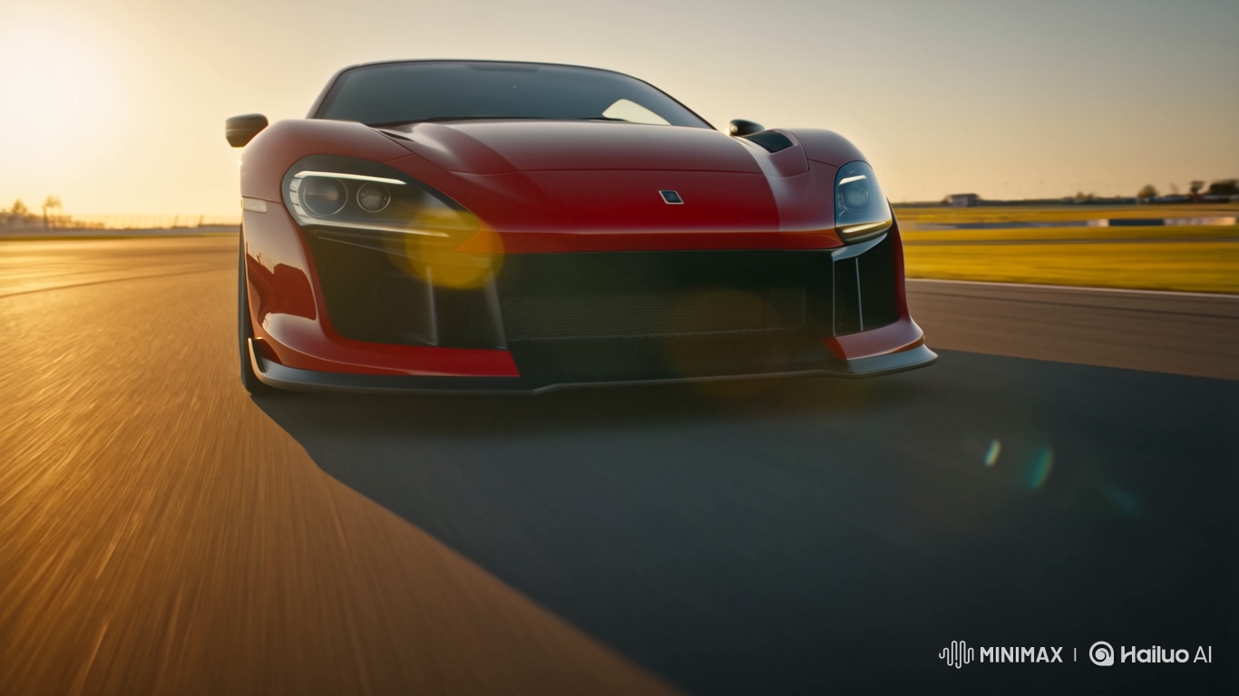 High-Performance Sports Car: Golden Hour Race Track Chase