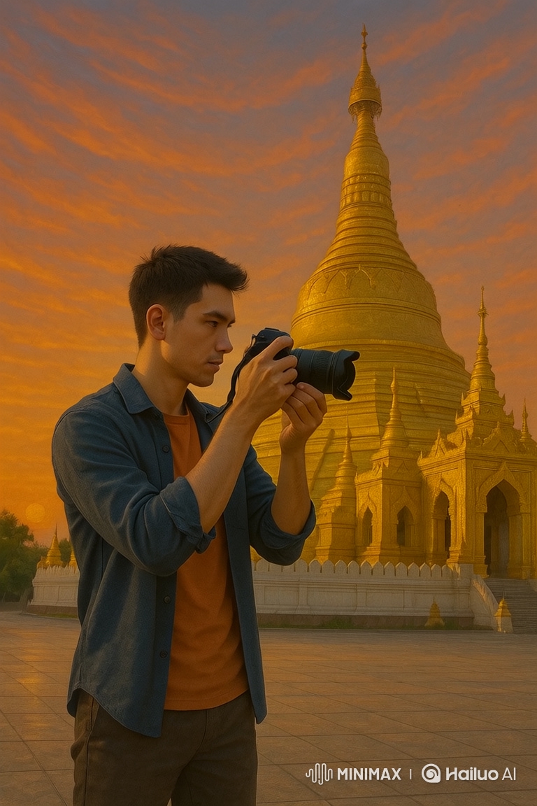 Young Photographer Captures Golden Pagoda at Dusk