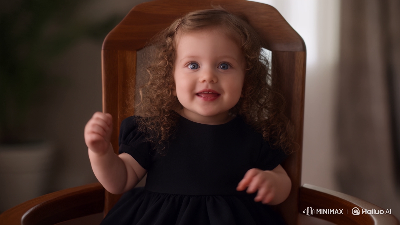 Baby Girl Sings Joyfully in Black Dress