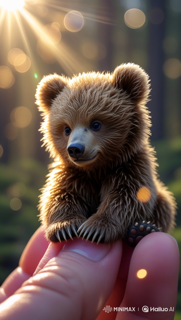 Tiny Teddy Bear Cub's Magical Close-Up in Slow Motion