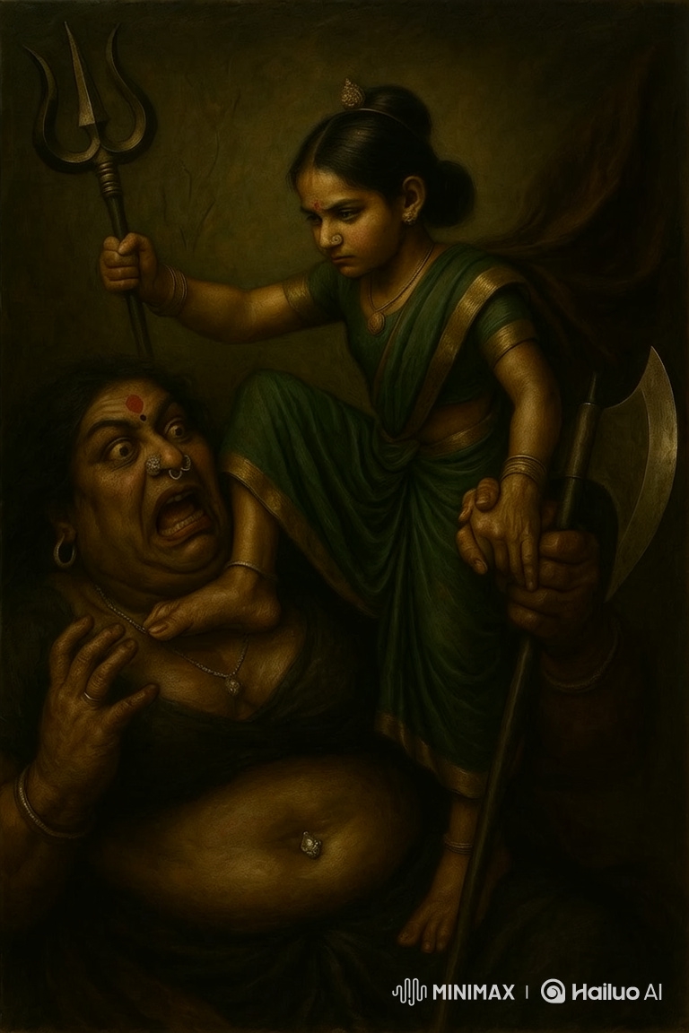 Young Girl Dominates Larger Woman with Trident