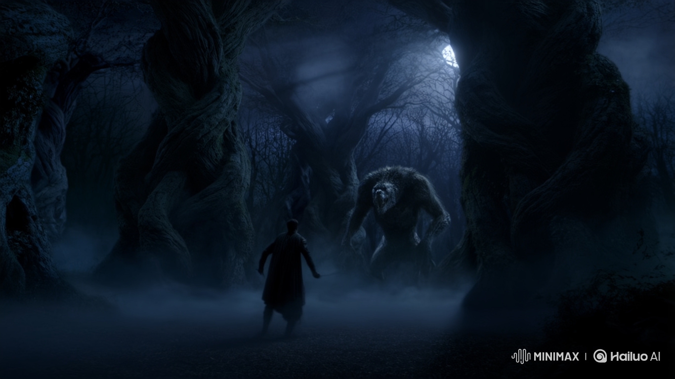 Warrior Dodges Ferocious Beast in Enchanted Forest