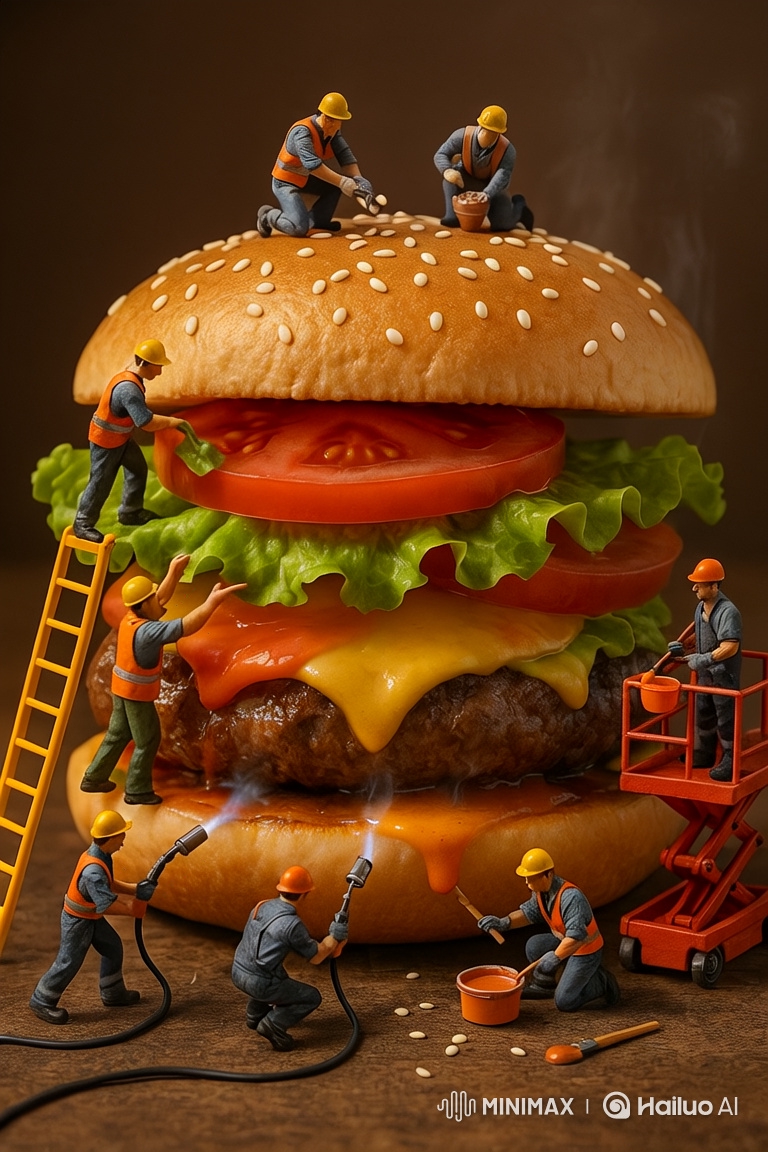 Miniature Crew Crafts Giant Cheeseburger with Realistic Details