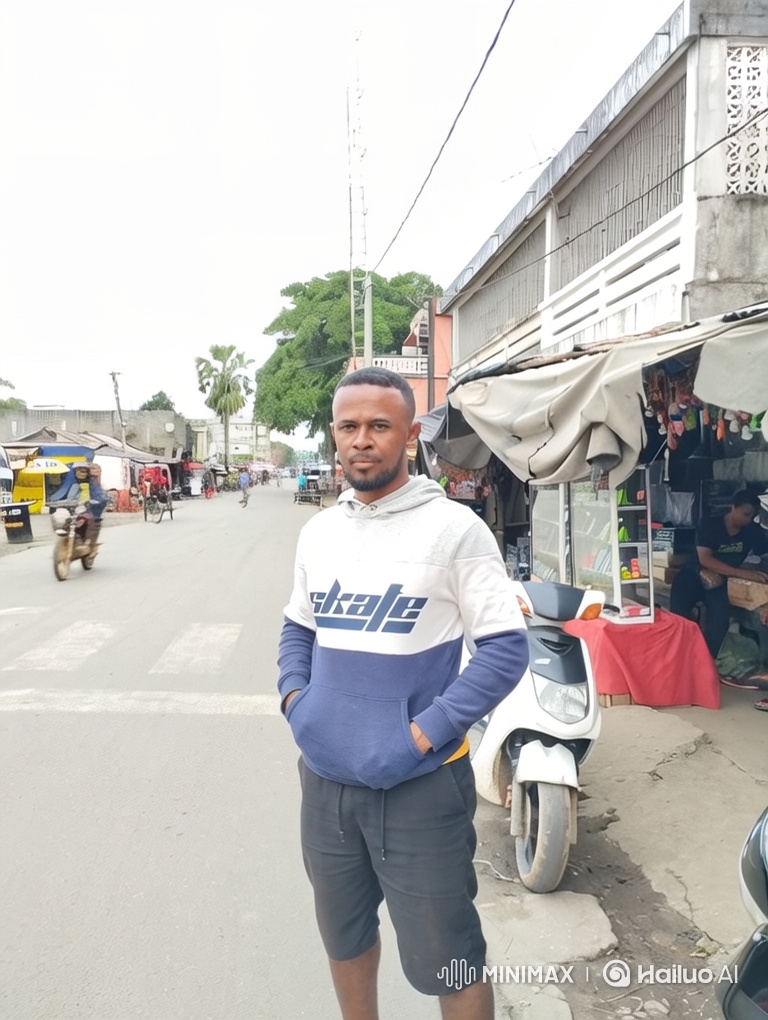Urban Street Explosion: Calm Man Amidst Chaos
