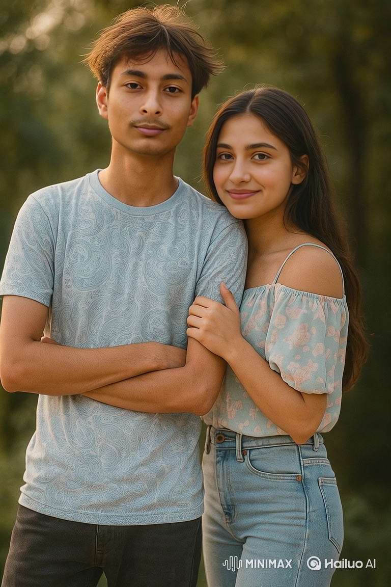 Young Couple's Serene Outdoor Portrait of Love