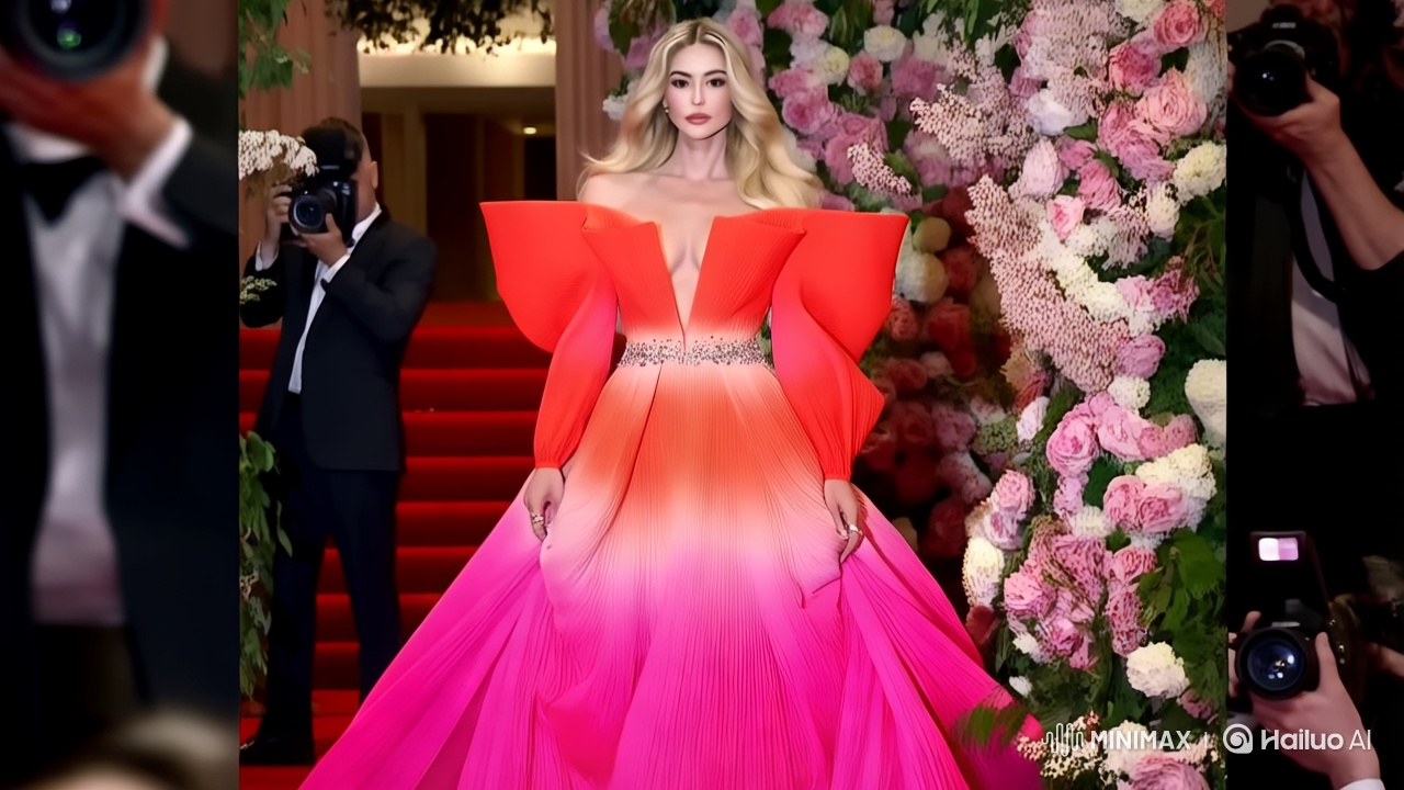 Glamorous Woman in Ombré Gown at Red Carpet Event