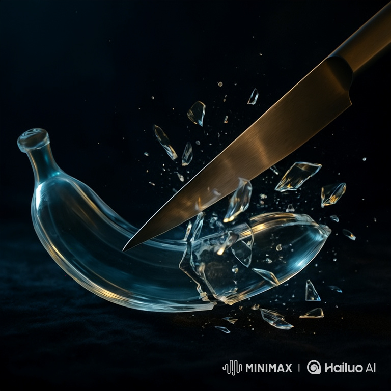 Glass Banana Shatters in Slow Motion by Knife
