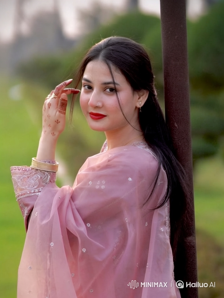 South Asian Girl in Elegant Traditional Dress Smiles Peacefully in Moving Car