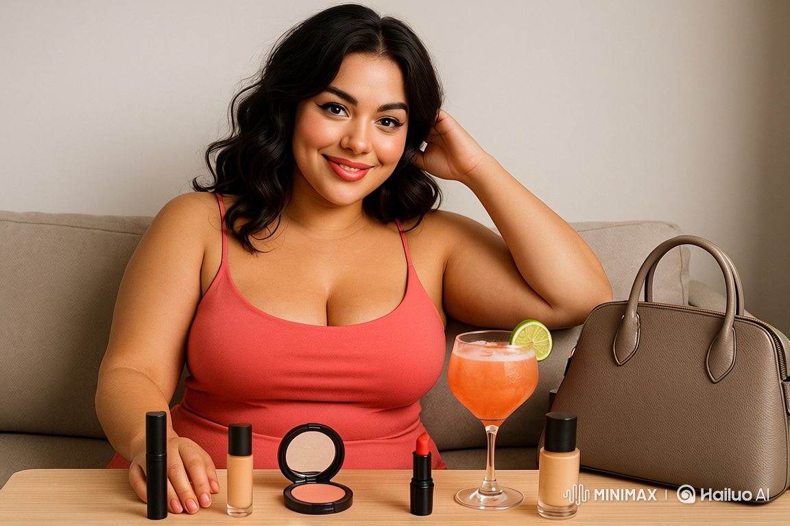 Woman retrieves makeup items from the floor