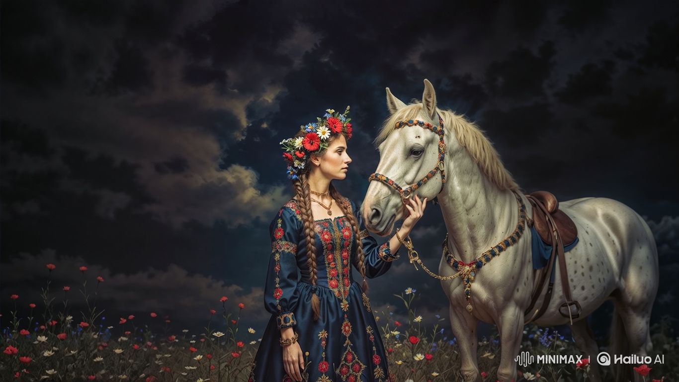 Living Portrait: Woman and Horse in Enchanted Field