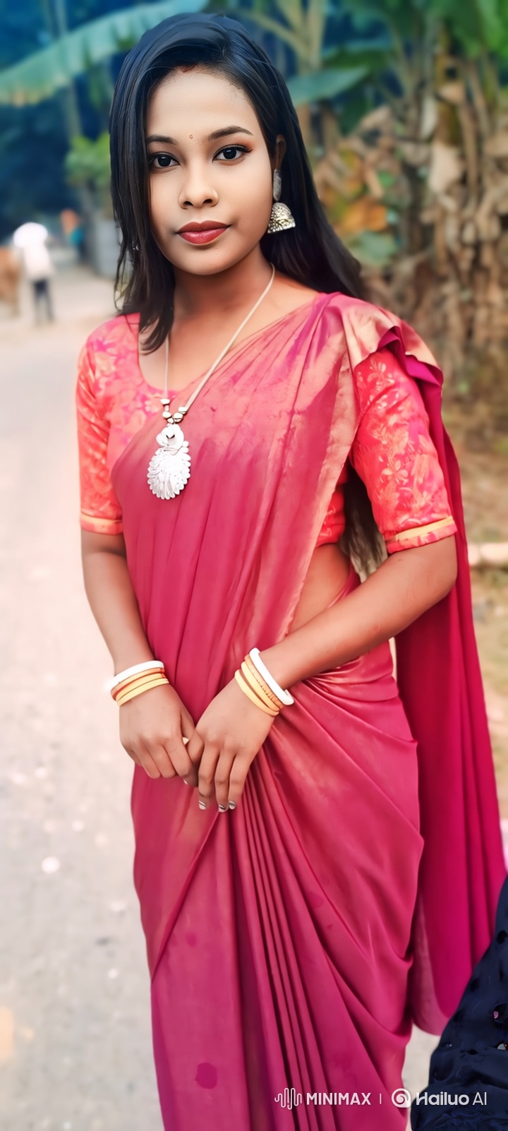 Young Woman in Traditional Dress Meets Modi-Like Figure
