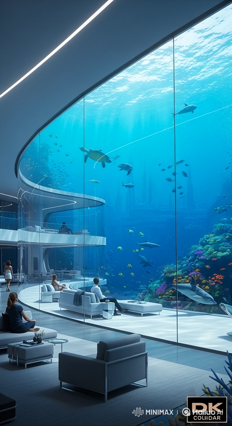 Luxurious Futuristic Underwater Lounge Panorama