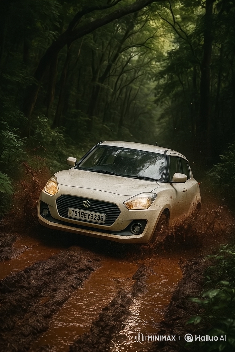 Cinematic White Car Racing Through Muddy Forest - 8K Video
