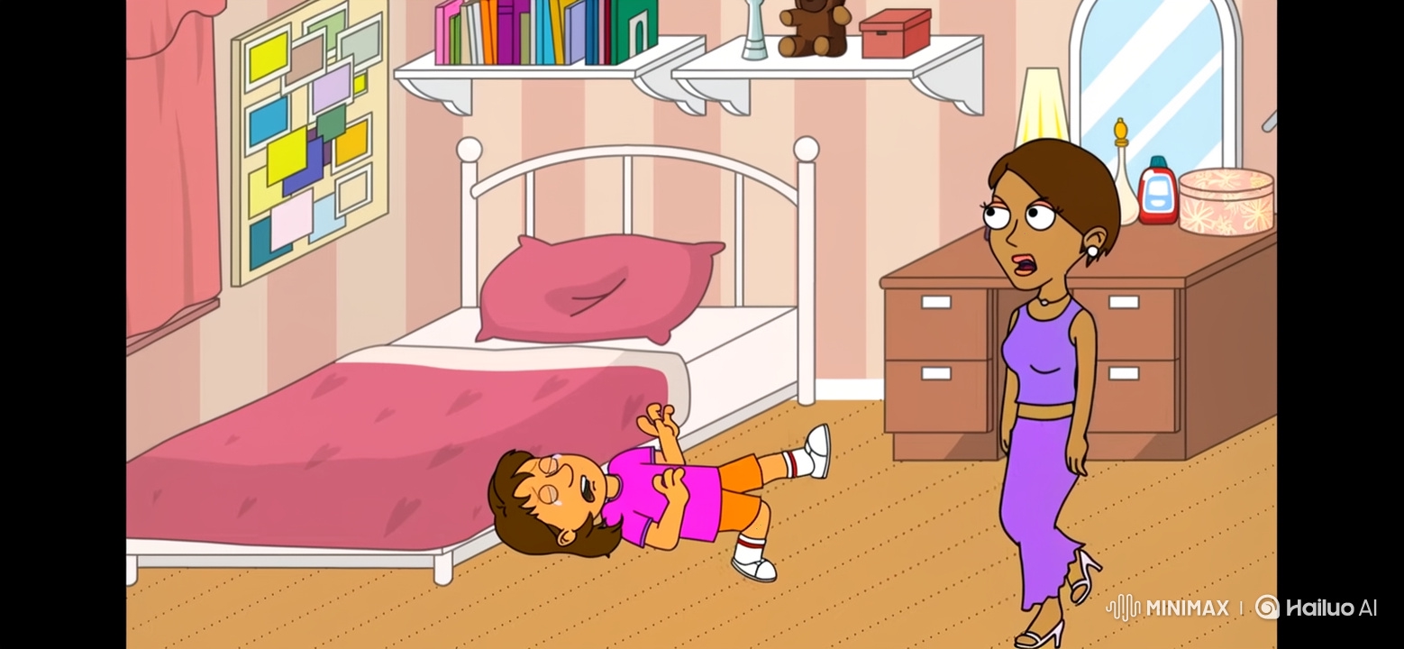 Distressed Girl in Bed Comforted by Lady in Purple