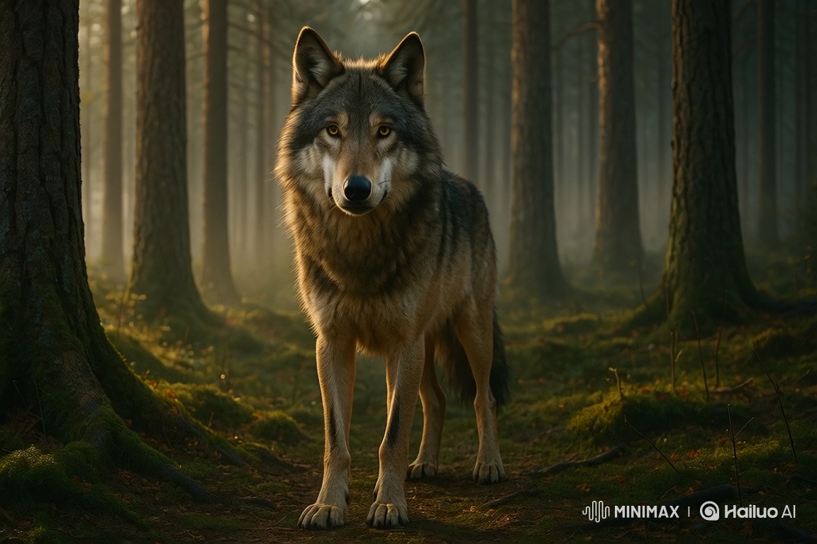 Majestic Wolf in Golden Sunrise Forest - 4K Cinematic