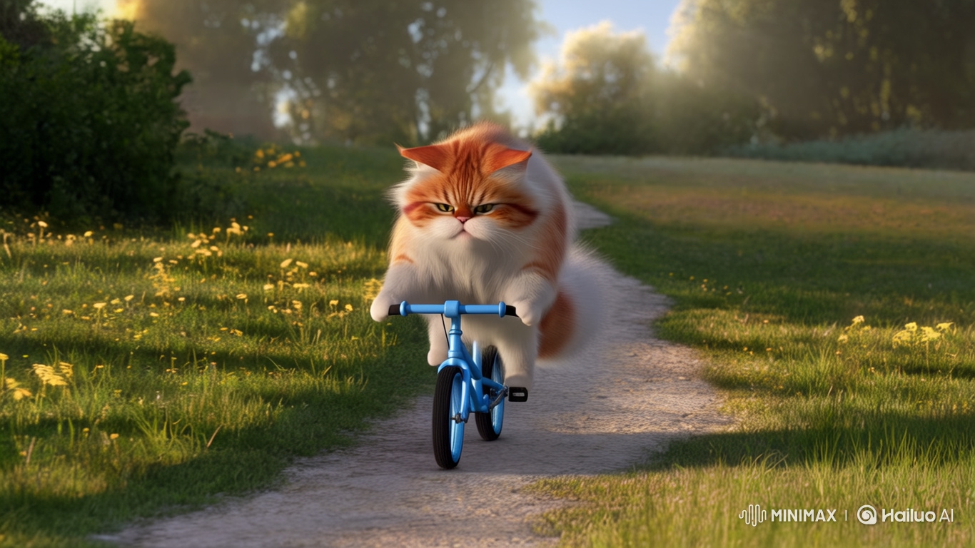 Maine Coon Cat Cycles Realistically on Country Path