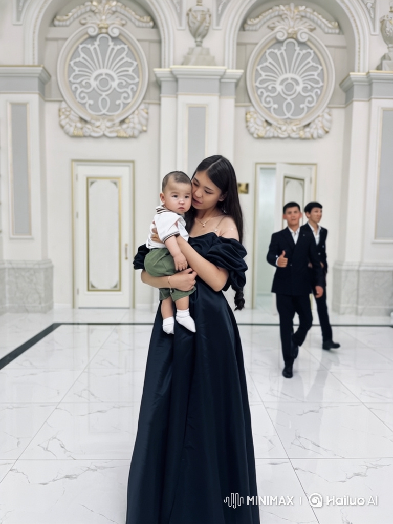 Family Portrait: Loving Embrace in Elegant Hall
