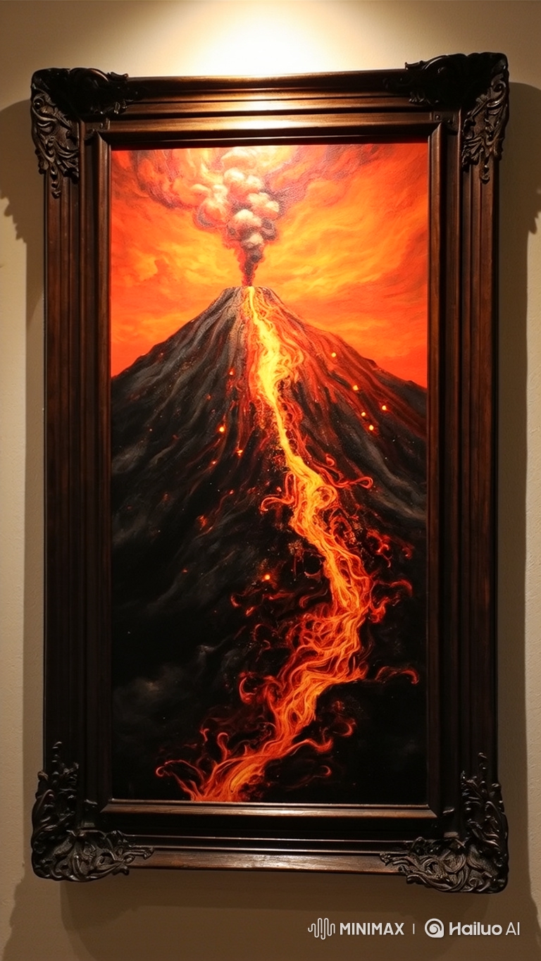 Volcano Painting Erupts with Lava in Surreal Art Destruction