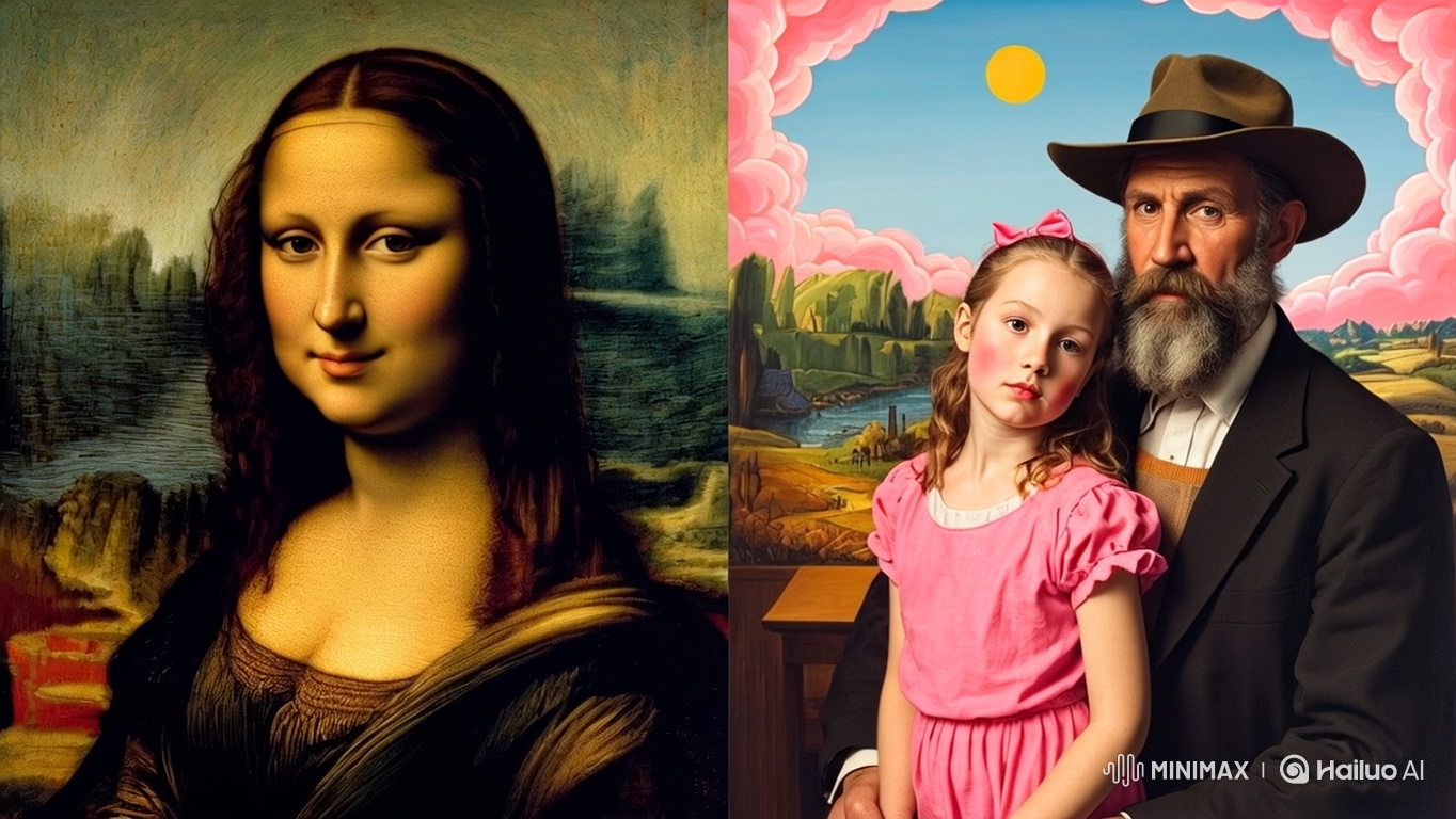 Animated Diptych: Woman, Man, and Girl in Dreamscapes