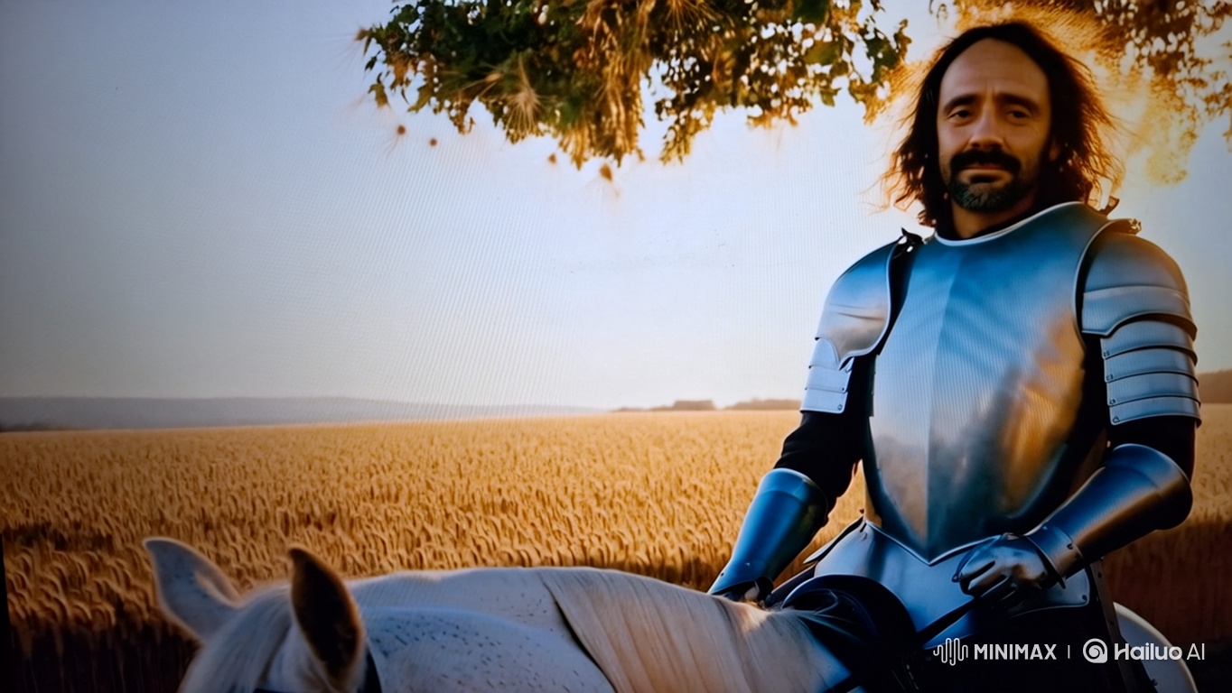 Medieval Nobleman Departs as Noblewoman Watches in Golden Field