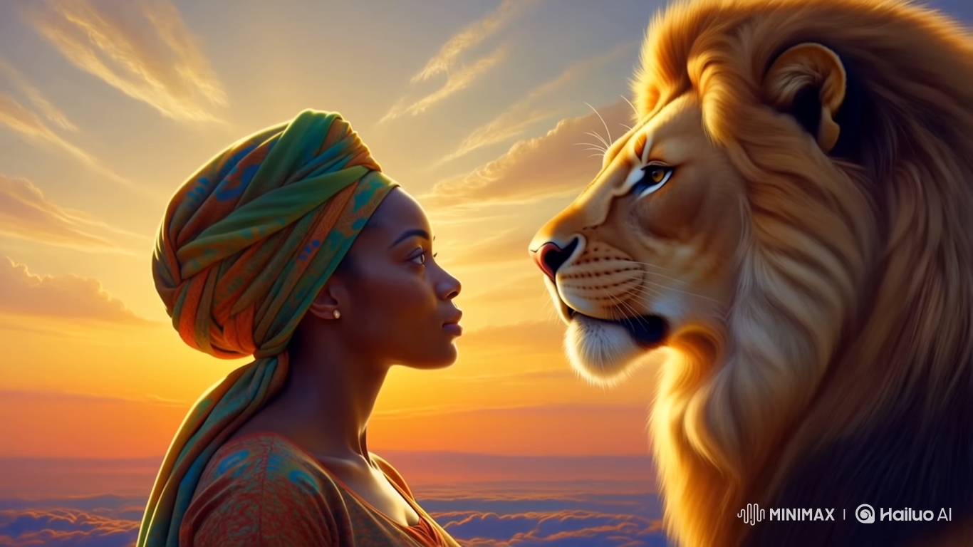Nigerian Woman and Lion: A Harmonious Portrait