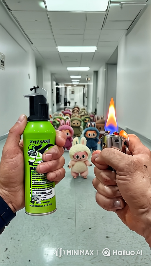 First-Person Video of a Flamethrower vs. Plush Monsters in a Hospital Hall