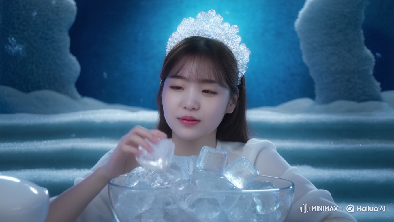 Korean Woman Eats Ice for ASMR in Frosty Studio