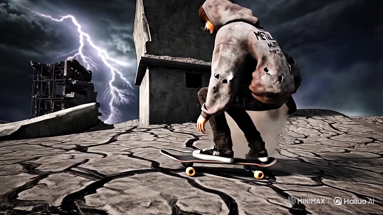 Post-Apocalyptic Skateboarder Performs Dramatic Kickflip